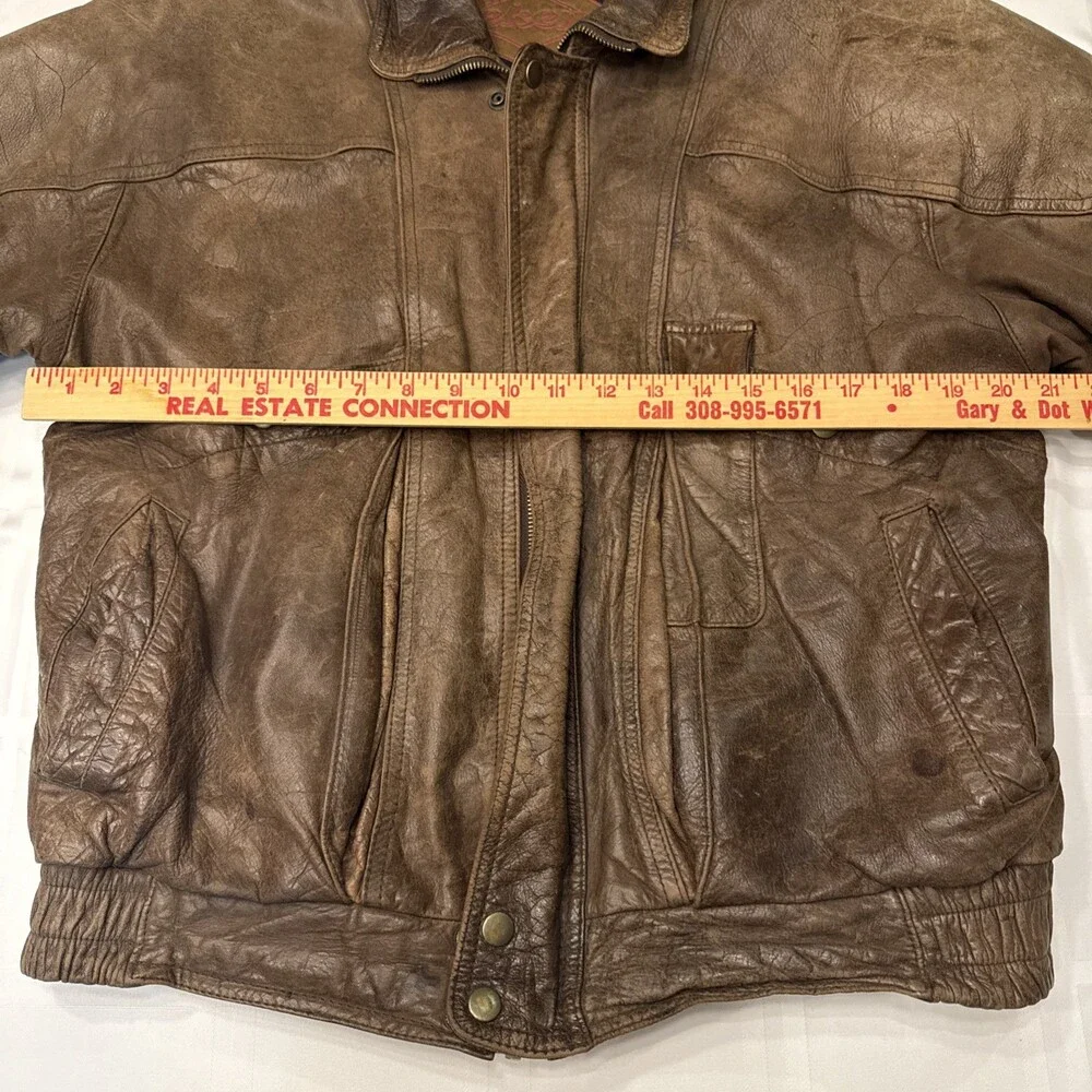Vintage Weekends Men's Brown Leather Full-Zip Bomber Jacket Size M